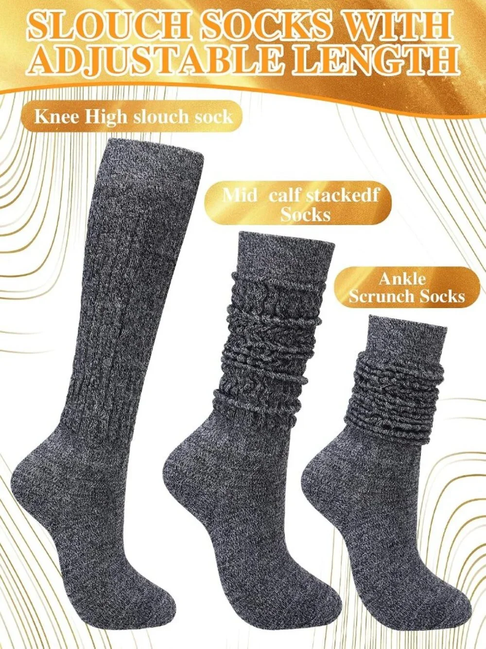 🧦Women's Black Brown 4 Pairs Neon Slouch Socks Scrunch Socks Athletic Slouchy
